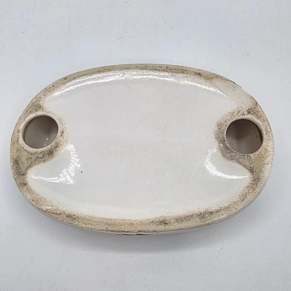 Vintage Hand Painted Ceramic Soap Dish Abstract Floral Oval Artisanal